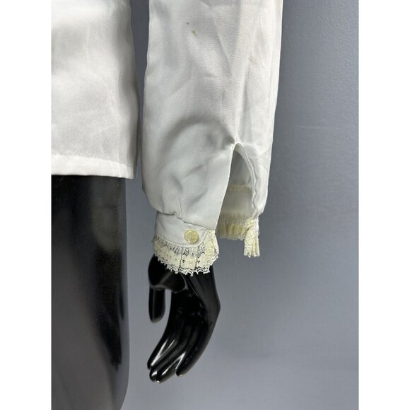 Vtg Lady Holiday Secretary Blouse w Lace Fitted Long Sleeves Ivory 36x24.5” - Picture 11 of 16